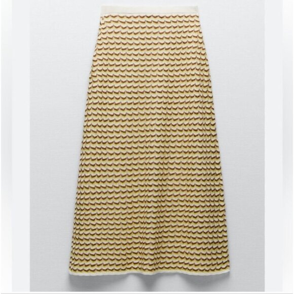 ZARA | Pointelle Knit Skirt  Stripes Metallic Yellow Size M - Picture 3 of 6